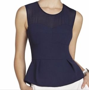 BCBG MaxAzria Navy Blue Mesh Peplum Top